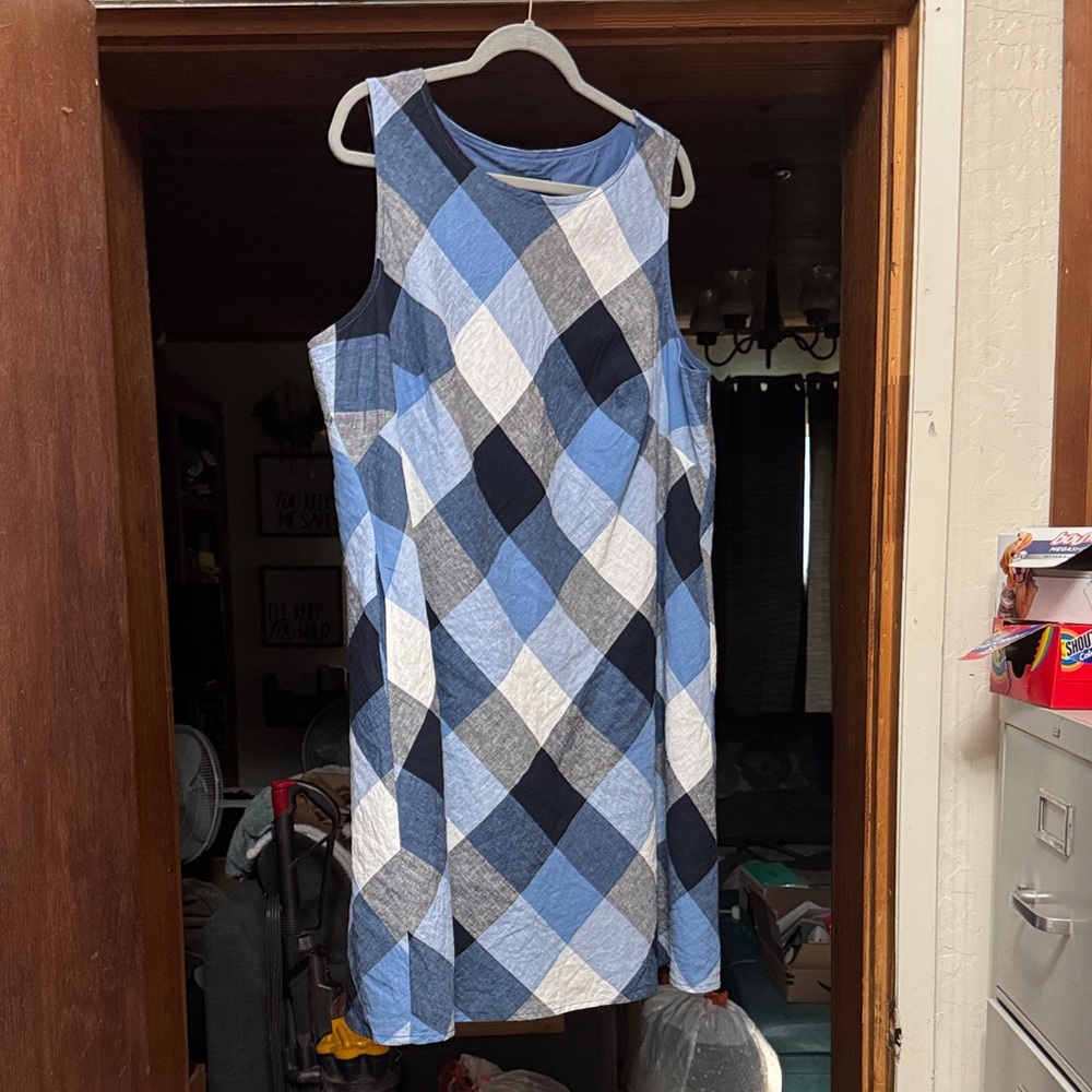 Jessica Howard Blue and Gray Checkered Midi Dress